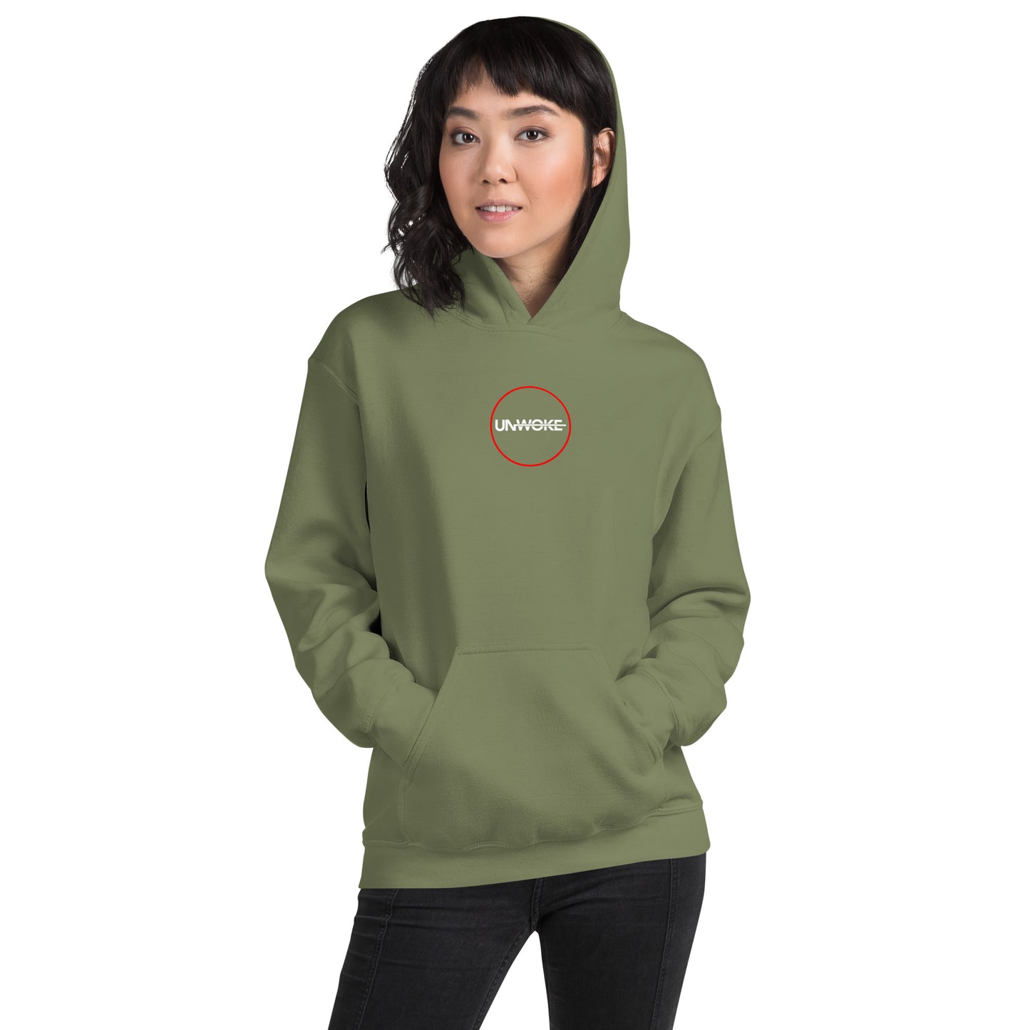women's Unwoke Red Circle Green Unisex Hoodie