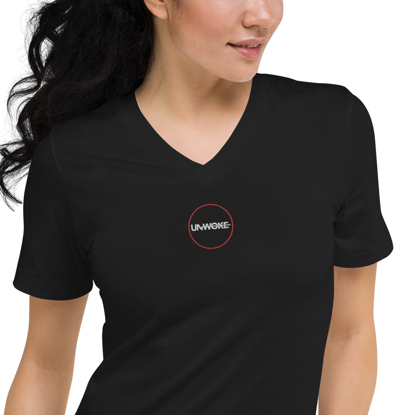 Unwoke Red Circle Women's Short Sleeve V-Neck T-Shirt