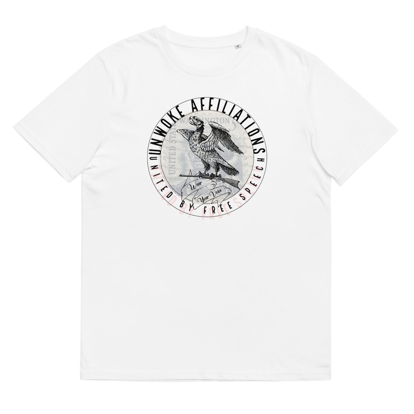 Unwoke Affiliates (White) Unisex organic cotton t-shirt