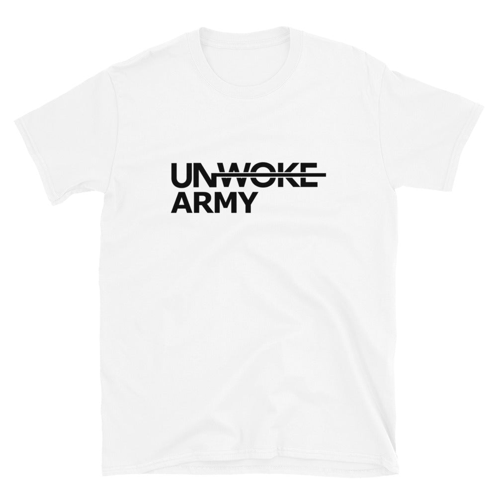 Unwoke Army (Black Font) Minimalist Grey Short-Sleeve Unisex T-Shirt- 2 Color Options