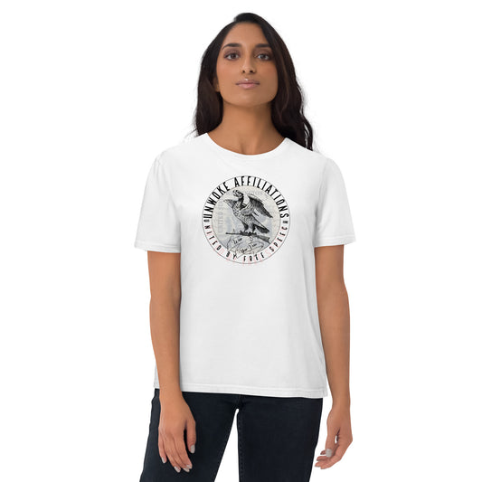 Unwoke Affiliates (White) Unisex organic cotton t-shirt